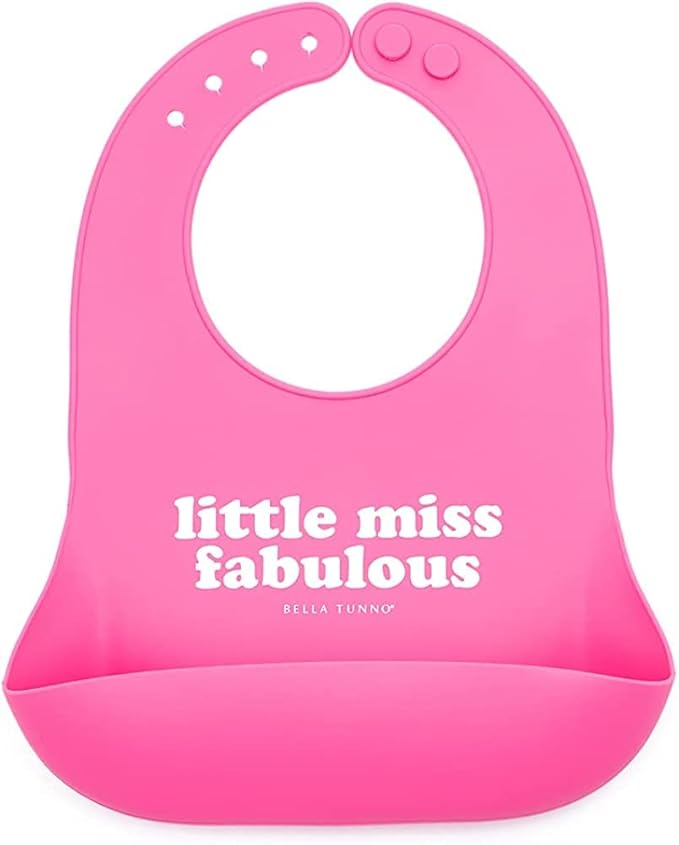 Baby Bib for Eating by Bella Tunno, Waterproof Silicone Bib with Large Food Catcher, Adjustable Fit for Babies 4-12 months & Toddlers 1-3 Years, Boys & Girls, Little Miss Fabulous