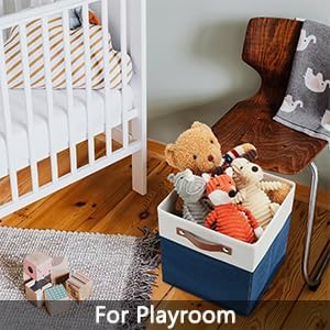 HNZIGE Cube Storage Bins Basket for Shelves Set of 4, Fabric Storage Cubes Baskets Closet Storage Bins for Cube with Handles, Cubby Storage Bins Baskets for Organizing Home and Office (White Blue)