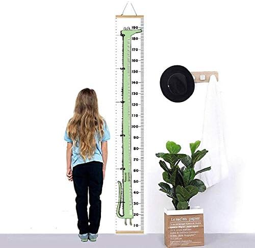 Kids Growth Chart, Wood Frame Fabric Canvas Height Measurement Ruler from Baby to Adult for Child's Room Decoration 7.9 x 79in (7.9 x 79in, Cartoon Crocodile)