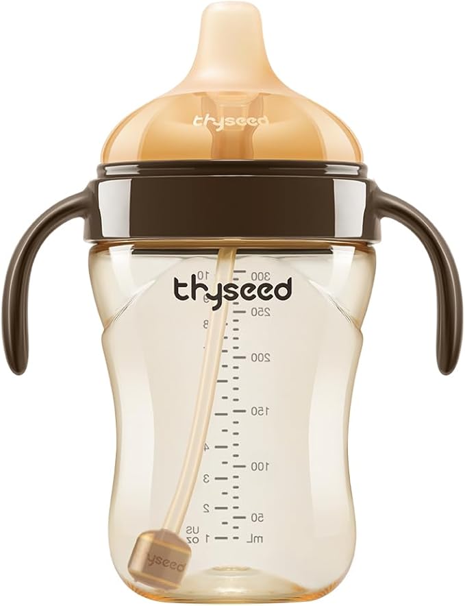 Thyseed Infant Spill Proof Weighted Straw Sippy Cups with Handles and Lids Breastfed Baby First Soft Spout Top Training Water Cup Toddler Boy Girl No Leak Transitioning Bedtime Milk Bottles 6 Months+