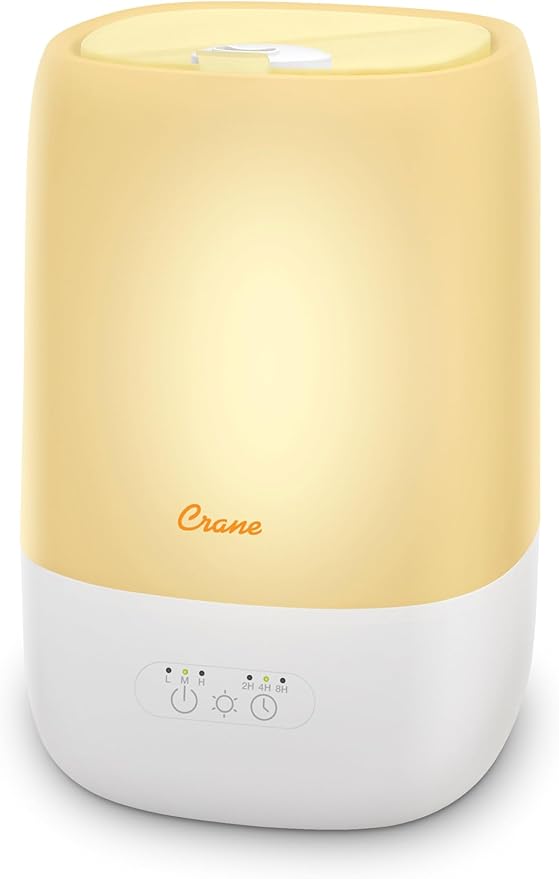 Crane Ultra-Quiet 3-in-1 Humidifier for Baby with Essential Oil Tray, 7-Color Sleep Light, 1 Gallon Top-Fill Tank, Ideal for Bedroom