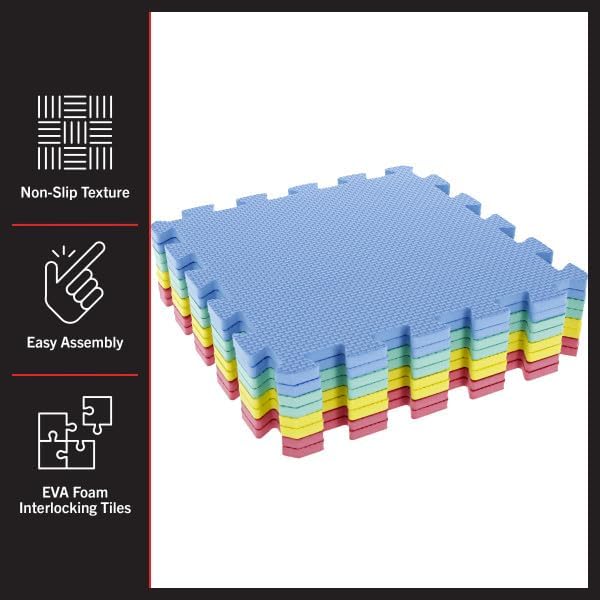 Interlocking Floor Mats - 8-Piece Nontoxic Exercise Mat or Play Mat for Toddlers, Babies or Kids - Foam Padding for Home Gym by Stalwart (Multicolor)