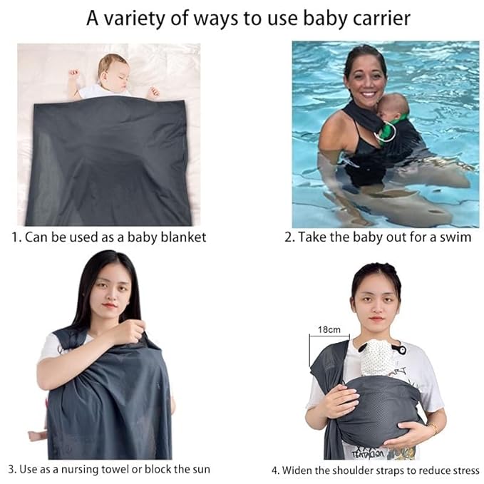CUBY Water Baby Sling Carrier Lightweight Breathable Mesh Baby Wraps Carrier Adjustable Ring Sling Quick-Drying Baby Carriers Sling for Newborn Toddler Summer Swimming Pool Beach(Dark Gray)
