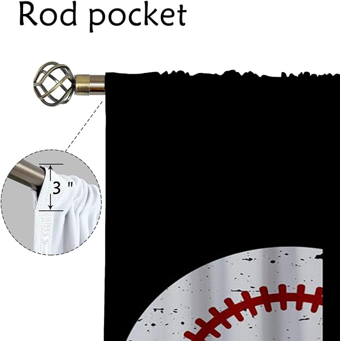 Baseball Blackout Curtains for Boy Girl Room Darkening Decor,Sport Theme Red and White Motto Dark Bedroom Living Room Home Rod Pocket Thermal Insulated Window Curtain/Drapes Panel,42x45 Inch…