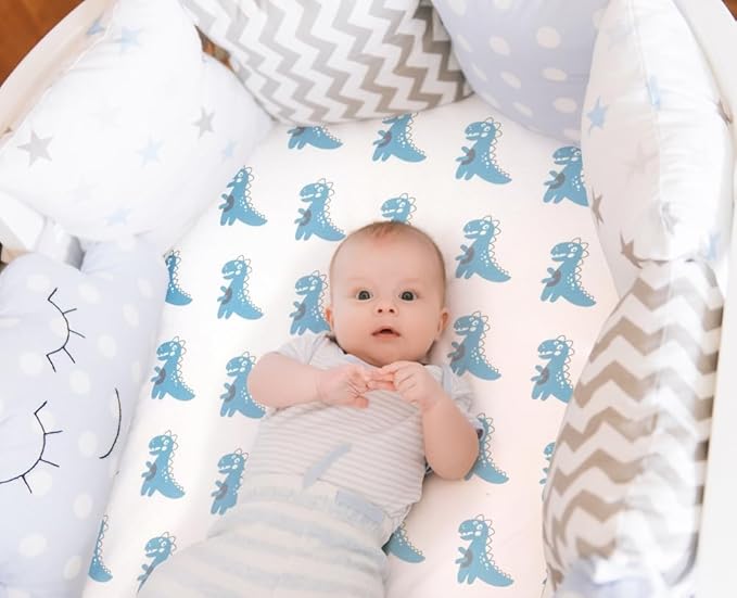 4 Pack Soft Baby Boy Sheets Dinosaur Star Cloud Soft Polyester Neutral Unisex Fitted Sheets Set for Baby Boys