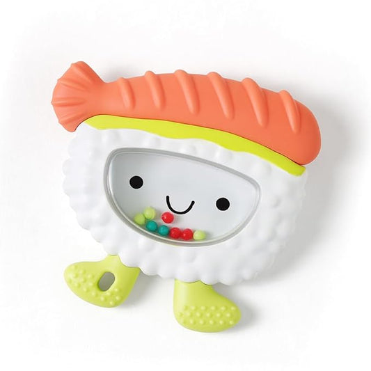 Itzy Ritzy Silicone Rattle Teether– BPA-Free Silicone Teether with Rattle for Babies & Toddlers – Features a Gentle Rattle Sound, Colorful Beads & Multiple Textures (Sushi)
