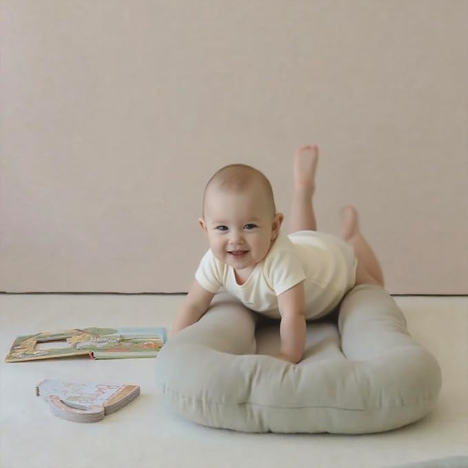 Baby Lounger - Snuggle Cozy Me Infant Lounger for Newborns | Breathable & Soft, Portable Awake-Time Pad, Essential Baby Gift- Grey (Lounger Cover Included)