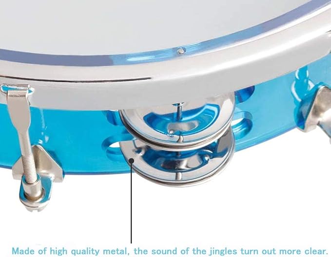 ENNBOM Tambourine Adjustable Tone Hand Drum Double Row Metal Jingles Hand Bell Performance Level Handheld Percussion (Blue)