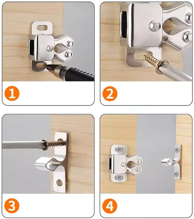 6 Pack Cabinet Latch - Double Roller Catch Hardware for Cupboard Closet Kitchen Cabinet Door Latches and RV Cabinet, Silver