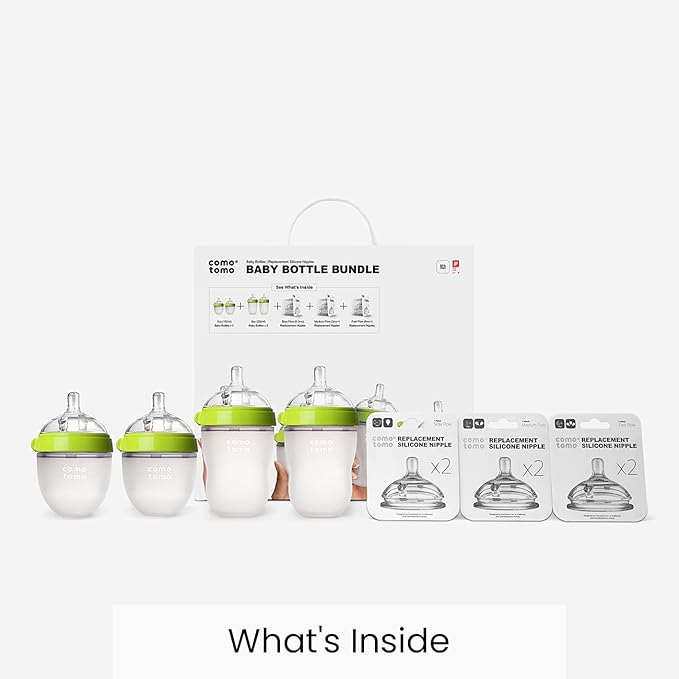Comotomo Baby Bottle Bundle, Green, (7 Piece Set)