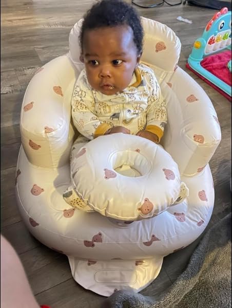 Baby Inflatable Seat for Babies 3-36 Months, Built in Air Pump, Bear Baby Support Seat Summer Toddler Chair for Sitting Up, Baby Shower Chair Floor Seater, Infant Back Support Sofa, Green