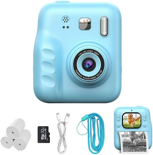 Instant Print Camera for Kids, 2.0" IPS Screen with Video Recording, 32GB Expandable, 1800mAh Battery, Includes 40+ Zink Paper, Birthday Gift for Girls Boys Age 3-12