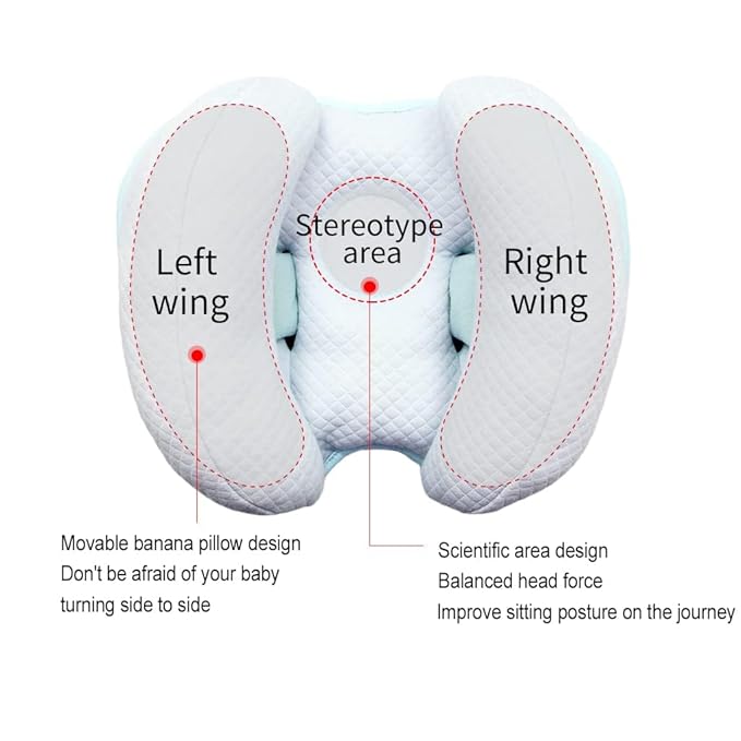 Baby 2 in 1 Travel Cushion, Banana Shape Baby Neck Head Support Travel Pillow Stroller Insert Cushion for Kids, Toddler, Blue