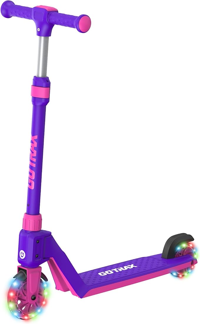 Gotrax K03 Kick Scooter for Kids, 5" LED RGB Lighted Wheels, 4.6 Lbs Lightweight and One-Click Detachable Design, Height Adjustable Handlebars, Anti-Slip Deck and Max Load 110 Lbs for Boy&Girl Age 3+