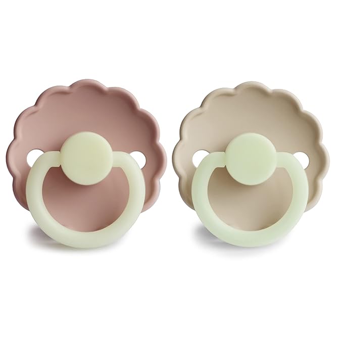 FRIGG Daisy Night SilkySoft Silicone Baby Pacifier | Made in Denmark | BPA-Free (Blush/Cream, 6-18 Months)