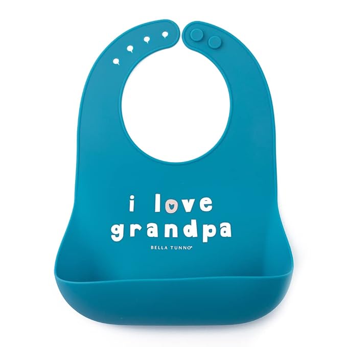 Bella Tunno Baby Bib for Eating, Waterproof Silicone Bib with Large Food Catcher, Adjustable Fit for Babies 4-12 months & Toddlers 1-3 Years, Boys & Girls, I Love Grandpa