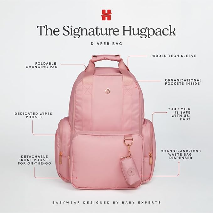 Huggies Signature Hug Pack Diaper Backpack, Bridal Rose, O/S
