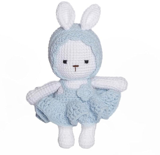 Handmade Knit Bunny Dolls,Baby rattle toy,Baby Sensory Toys,Baby Soothing Toys,Handmade Knit Toys,Gifts for Boys and Girls (Blue)