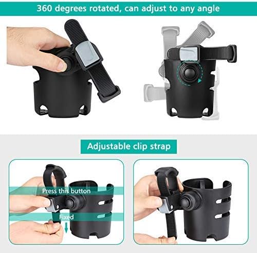Accmor Stroller Cup Holder with Adjustable Strap, 360 Degree Rotatable Universal Cup Holder for Uppababy, Nuna, Doona Stroller, Drinks Holder for Wheelchair, Walker, Rollator