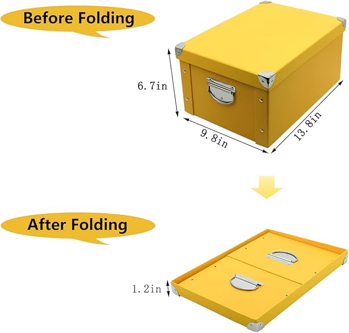 GUOZI Collapsible Storage Box, Decorative Memory Box with Lid & Metal Reinforced Corners, Cardboard File Bin with Handles, Organizer Gift Box for Keepsake Toy Photos Office Nursery Wardrobe Bookshelf