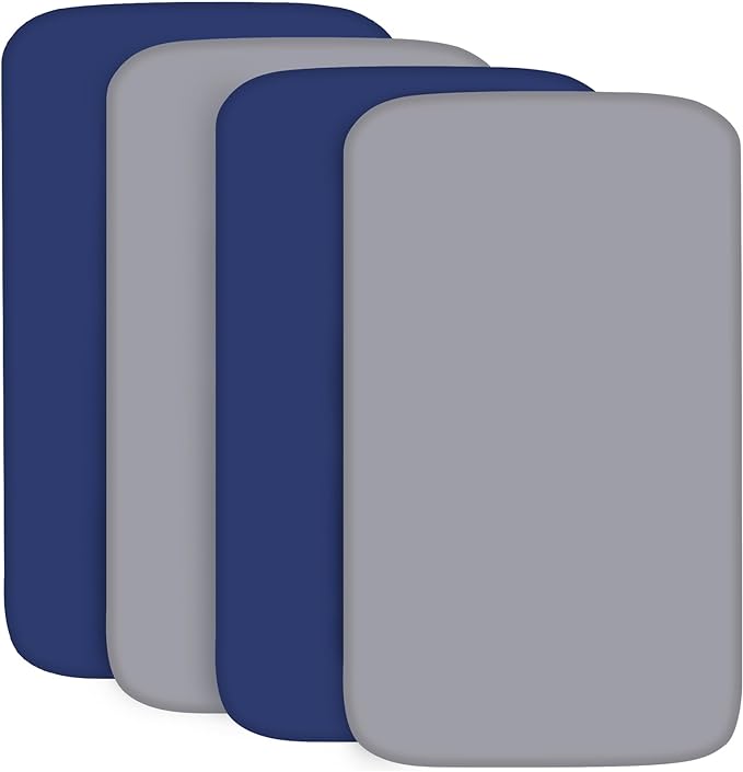 4-Pack Fitted Crib Sheets for Boys and Girls - Breathable, Soft Microfiber Baby Sheets in Grey and Navy