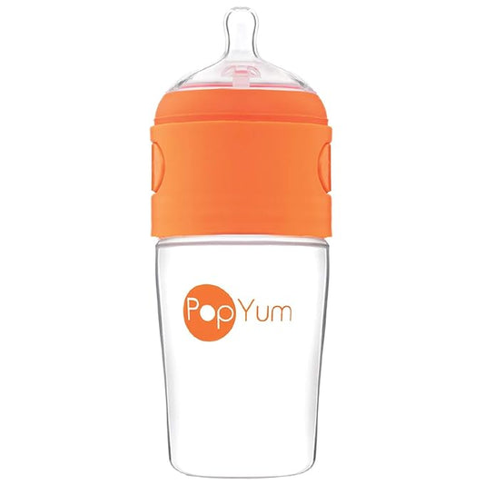 PopYum 9 oz Orange Anti-Colic Formula Making/Mixing/Dispenser Baby Bottle with #2 Medium Flow Nipple, 260 ml, BPA-Free, Natural Latch