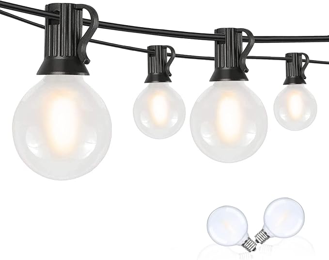 50Ft LED Outdoor Patio String Lights - Waterproof Globe Lights with 52 Shatterproof Frosted Bulbs, Connectable for Wedding, Party, Christmas & Garden Decor, Black Wire
