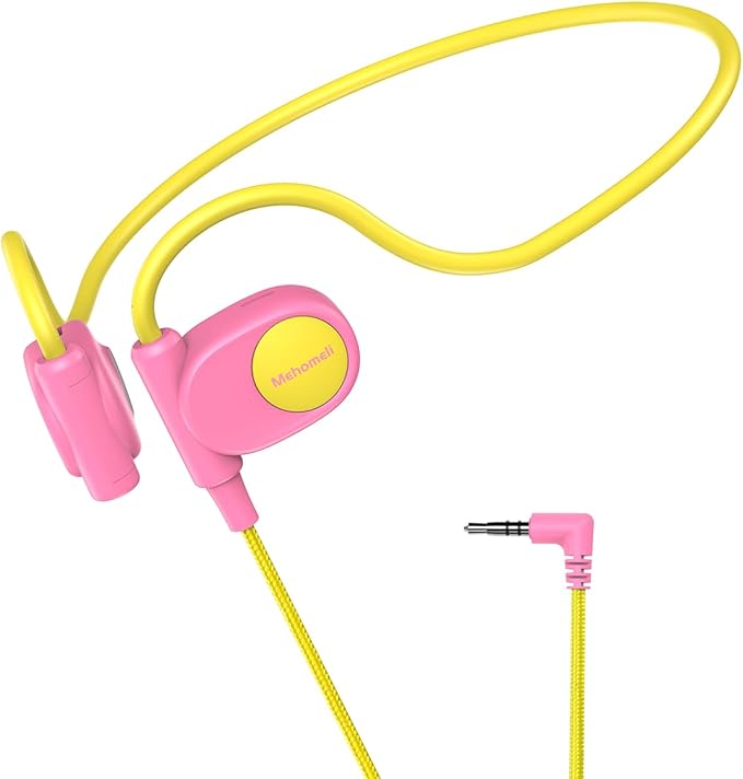 Kid Headphones for School, Air Conduction Open Ear Headphones, 3.5mm Jack Wired Cord, Ultra-Comfort, Ergonomic and Lightweight Design Perfect for School and Outdoor Activities-Yellow Pink