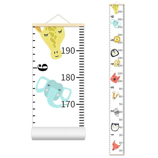 Cute Animals Growth Chart for Kids Baby Height Chart Ruler Removable Canvas Wooden Frame Hanging Wall Rulers Measurement Charts for Toddler Room Nursery Decor - 79"X7.9" with Beige Wood