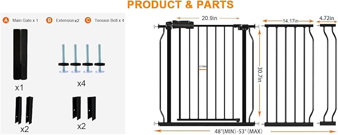HOOEN 30" Tall Extra Wide Baby Gates for Doorways Stairs 48 to 53 Inch Long Large Pressure Mounted Dog Gates for The House Walk Through Gates Indoor Safety Child Gates for Kids or Pets