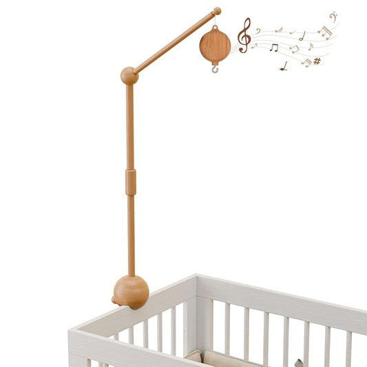 Crib Mobile Arm with Music Box,32.5 Inch Crib Mobile Stand,Wooden Mobile Arm for Crib (2 Modes,360°Adjustable,100% Beech Wood) Baby Crib Mobile for Boy and Girl