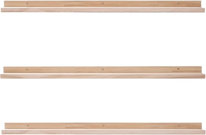 AZSKY 48 Inch Long Narrow Floating Shelves for Wall Storage Rustic Natural Wood Wall Shelf for Wall Décor Wall Bookshelf for Kids Room Picture Ledge Shelf a Set of 3