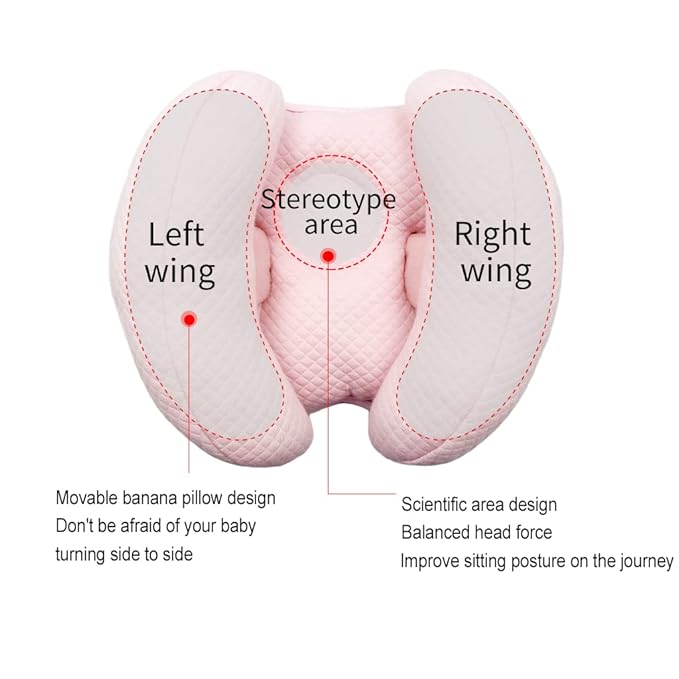 2 in 1 Baby Support Pillow, Banana Shape Baby Neck Head Travel Pillow Stroller Insert Cushion for Kids, Toddler, Pink