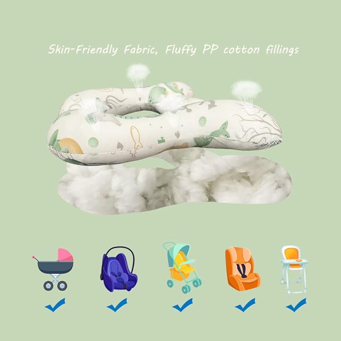 Baby Neck Pillows, Comfortable Baby Travel Head Neck Support Pillow for Car Seat Stroller Pushchair, Soft PP Cotton Travel Pillow for 0-1 Year Old Toddler Infant Newborn, Ocean