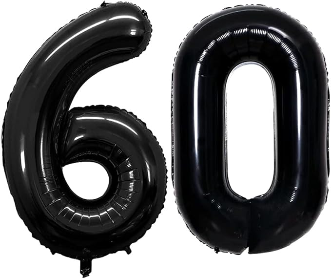 GOER Number 60 Balloons for 60th Birthday Party Decorations,42 Inch Jumbo Foil Helium Balloons for 60th Anniversary (Black)