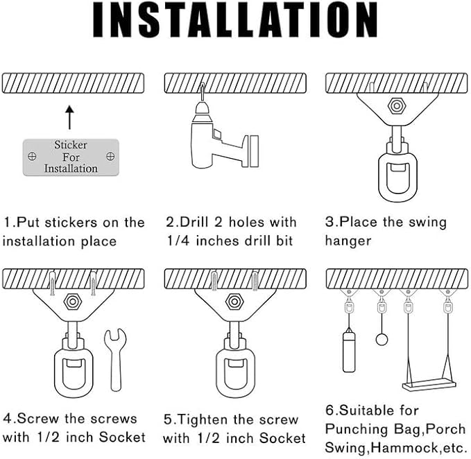 Heavy Duty Swing Hangers for Wooden Sets 2000 LB Capacity Hammock Hanger 360 Swivel Stainless Steel Swing Hardware Accessories 2 Packs for Porch Playground Yoga Heavy Bag