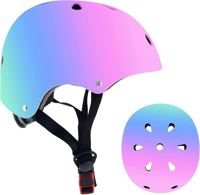 Adjustable Color Gradient Skateboard Helmet for 3-5-8-14+Ages【Toddler Kids Youth Adult】 Girls Boys Woman.Bike Helmet for Multi-Sports Cycling Bicycle Scooter Inline Roller Skate Rollerblading