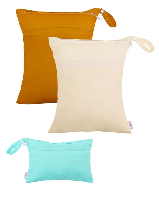 ALVABABY 3 Cloth Diaper Wet Dry Bags Waterproof Reusable with Two Zippered Pockets Travel Beach Pool Daycare Soiled Baby Items Yoga Gym Bag for Swimsuits or Wet Clothes Small medium Large 3L-SML03