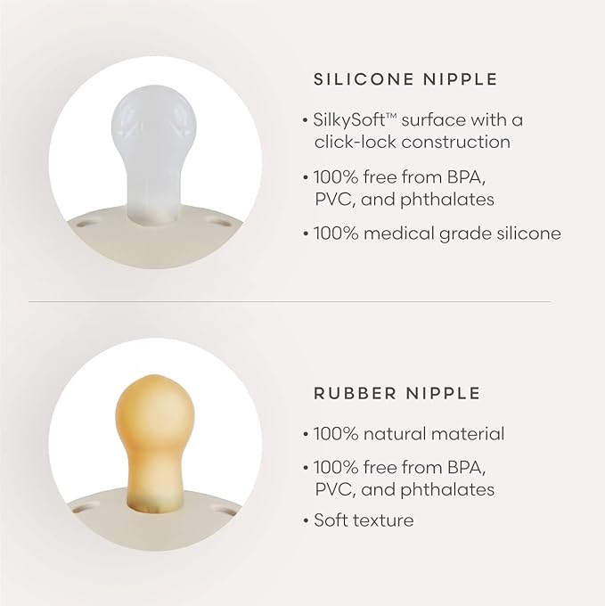 FRIGG Daisy Night SilkySoft Silicone Baby Pacifier | Made in Denmark | BPA-Free (French Gray/Croissant, 6-18 Months)