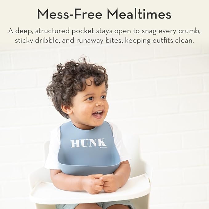 Bella Tunno Baby Bib for Eating, Waterproof Silicone Bib with Large Food Catcher, Adjustable Fit for Babies 4-12 months & Toddlers 1-3 Years, Boys & Girls, One Man Show