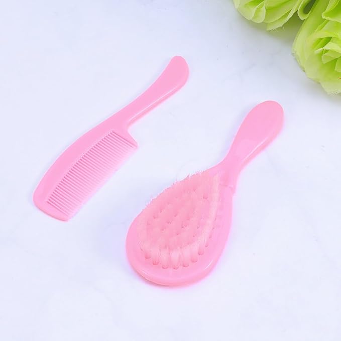 HEALLILY Kids Comb Baby Hair Brush and Comb Set for Newborn Scalp Grooming Product for Infant Toddler Kids (Pink)