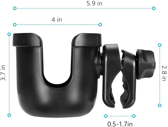 Accmor Stroller Cup Holder, Universal Cup Holder, Bike Cup Holder, 360° Rotatable Large Caliber Drinks Holder for Stroller, Bike, Wheelchair, Walker, Black