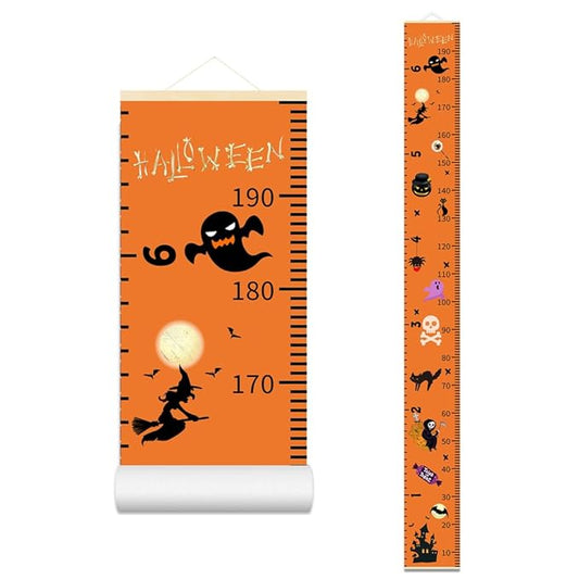 Halloween Baby Height Growth Chart - Canvas Height Chart for Kids Baby Child Toddler Boys Girls Growth Chart for Wall Room Nursery Decor Hangable and Removable Measuring Wall Ruler (C, Beige Wood)