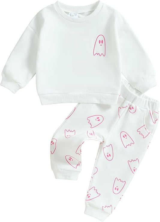 0-4T Toddler Boy Girl Halloween Outfit Fall Clothes Ghost Long Sleeve Sweatshirt Top Pants Baby Halloween Clothes