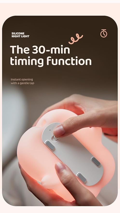 ATSUI Pig Night Light for Kids, Food Grade Silicone, Rechargeable, Tap Fun Kawaii Lamp for Kids Room, Adjustable Brightness, Cute Stuff for Boys Girls, Cute Gifts for Baby Children