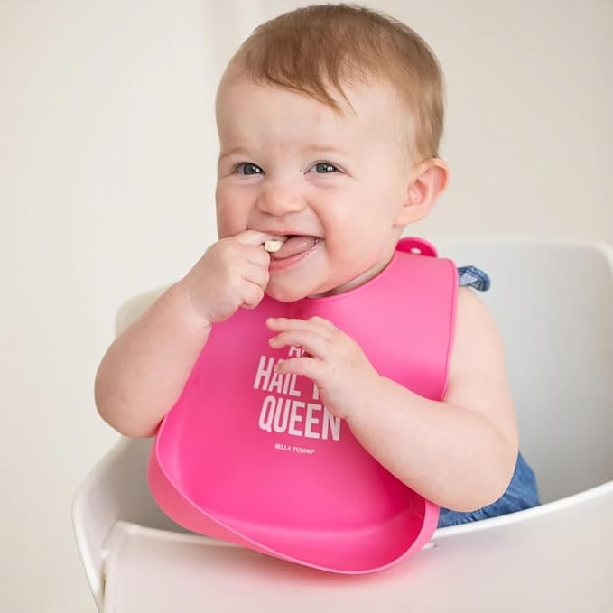 Baby Bib for Eating by Bella Tunno, Waterproof Silicone Bib with Large Food Catcher, Adjustable Fit for Babies 4-12 months & Toddlers 1-3 Years, Boys & Girls, All Hail The Queen