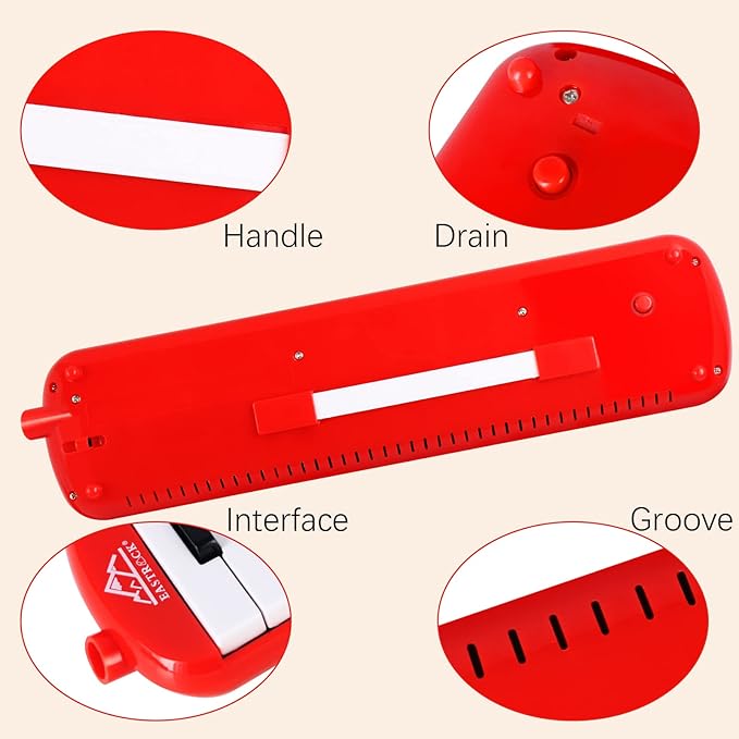 EastRock 32 Key Melodica Instrument Keyboard Soprano Piano Style with Mouthpiece Tube Sets and Carrying Bag for Beginners Adults Gift Red