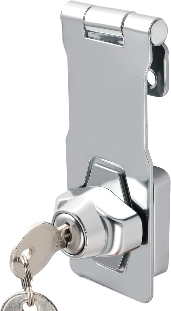 Alise Keyed Hasp Lock,4 Inch Safety Packlock Clasp Hasp Lock Latch with Lock,Door Hinge Lock with Keys Keyed Locking Hasp for Cabinets Closets Doors,Chrome
