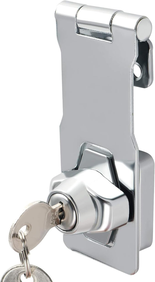 Alise Keyed Hasp Lock,4 Inch Safety Packlock Clasp Hasp Lock Latch with Lock,Door Hinge Lock with Keys Keyed Locking Hasp for Cabinets Closets Doors,Chrome