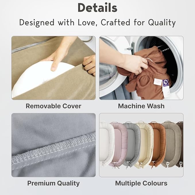 Infant Lounger, Baby Nest Cover for Baby Girls & Boys, Newborn Essentials for Baby 0-18+ Months, 100% Cotton Breathable (Brown Blossom_, Cotton_Muslin)